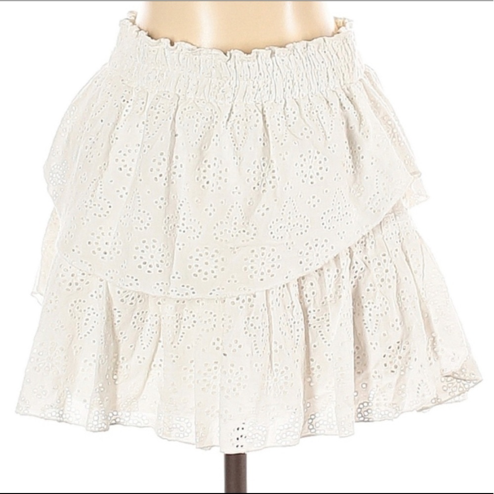 LOVESHACKFANCY tiered ruffle eyelet mini skirt Sz1